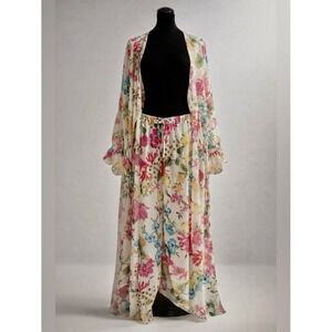 Floral Maxi Kimono & Wide Leg Pants Set Resort Boho True Destination-NWT‎ Medium